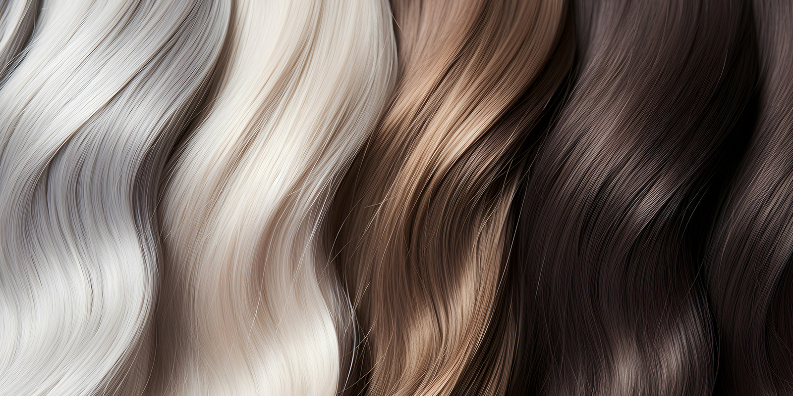 The image displays a selection of hair extensions with varying shades of blonde and brown, presented in a neat row against a neutral background.