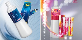 The image displays a variety of cosmetic products, including bottles with labels and caps, placed on a surface against a colorful background.
